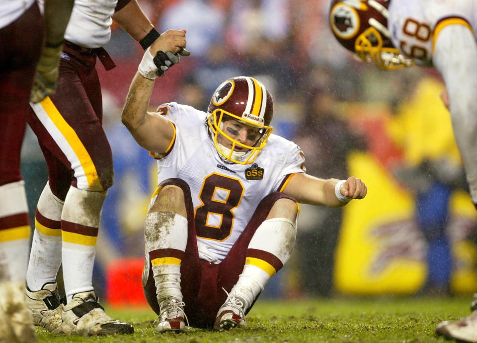 Tim Hasselbeck started five NFL games, including this one in 2003. (Getty Images)