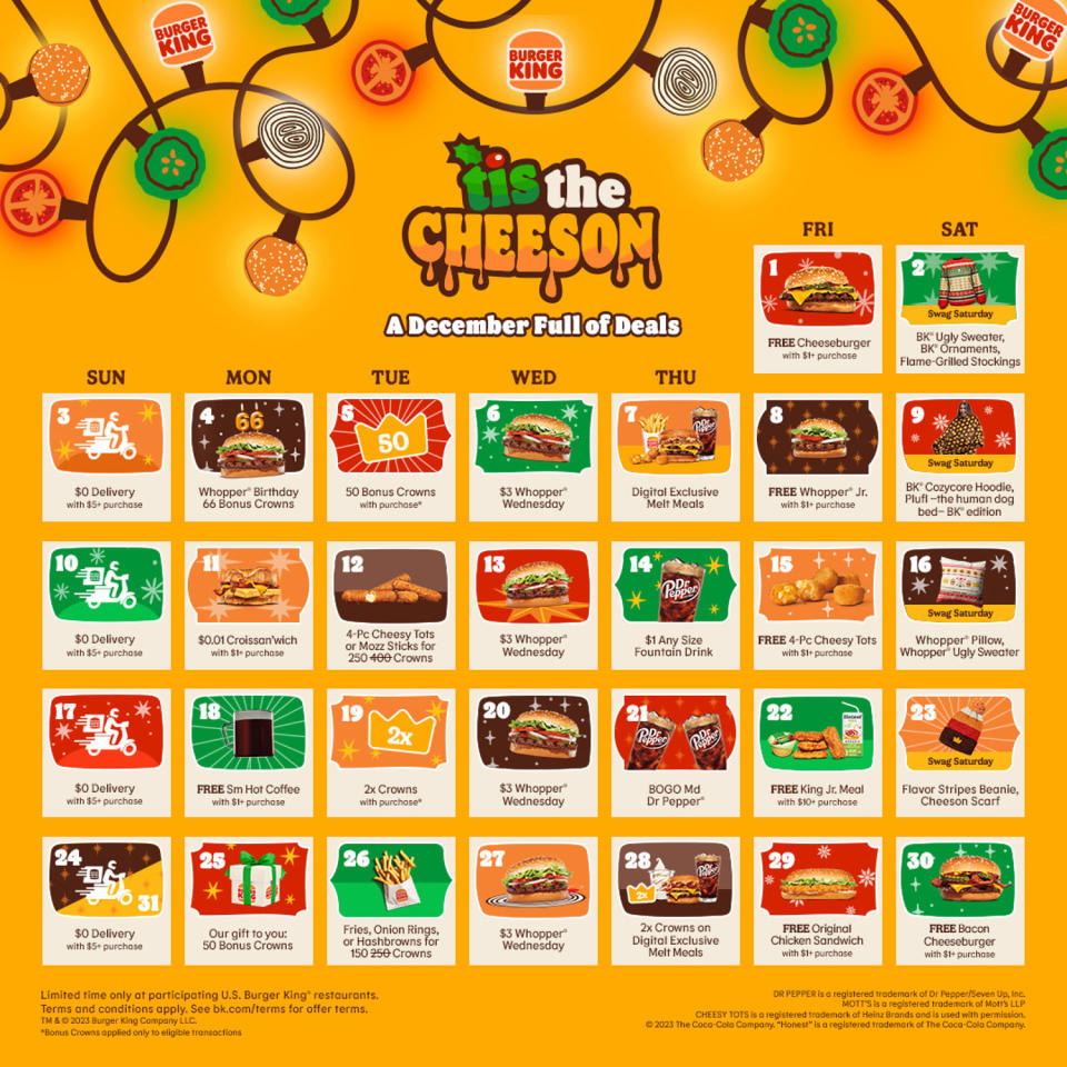 calendar of Burger King deals (Courtesy Burger King)