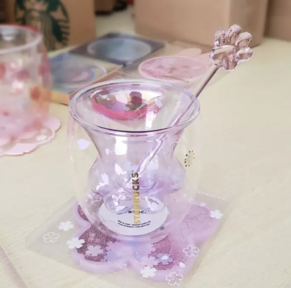 PHOTO: Lazada. Sakura Starbuck Purple Cat Paw Glass Cup