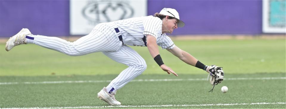 Wylie third baseman Sam Walker can't get to Ivan McGwiere's leadoff single in the fourth inning.