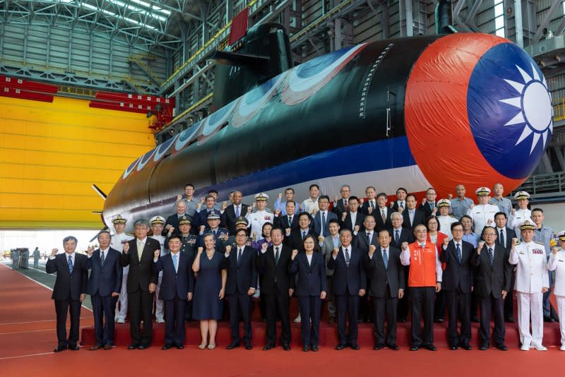 Taiwan on Thursday unveiled its first domestically-constructed submarine. Photo by Wang Yu Ching/ Taiwan's President Press Office/UPI