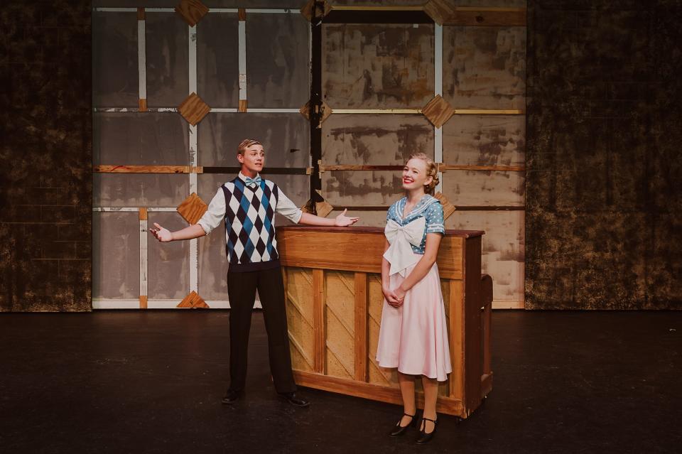 Claire Attaway, right, portraying Peggy Sawyer and Wesley Wilburn portraying Billy Lawler perform a scene in ALT Academy's upcoming production "42nd Street."