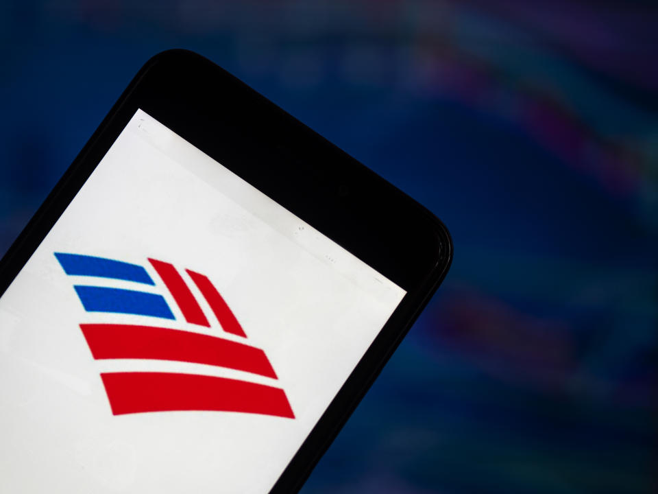 KIEV, UKRAINE - 2018/08/04:  In this photo illustration, the Bank of America application seen displayed on a smartphone. Bank of America Corporation is an American multinational financial services company headquartered in Charlotte, North Carolina. (Photo Illustration by Igor Golovniov/SOPA Images/LightRocket via Getty Images)