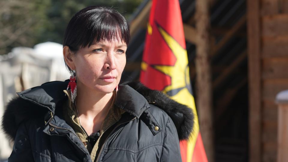 Wet'suwet'en leader Sleydo', also known as Molly Wickham, is shown at the Gidimt’en Checkpoint encampment near Houston, B.C. She is a Wing Chief of Cas Yikh, a house group of the Gidimt'en Clan of the Wet'suwet'en Nation.