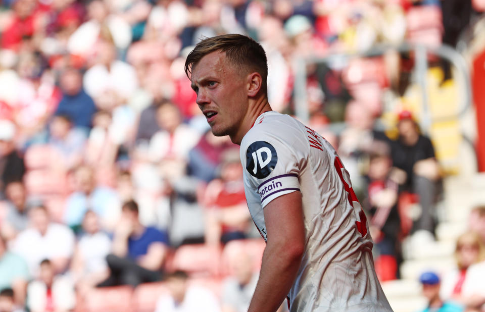 SOUTHAMPTON, ENGLAND - MAY 13: James Ward-Prowse of Southampton during the Premier League match between Southampton FC and Fulham FC at St. Mary's Stadium on May 13, 2023 in Southampton, England. (Photo by Matt Watson/Southampton FC via Getty Images)