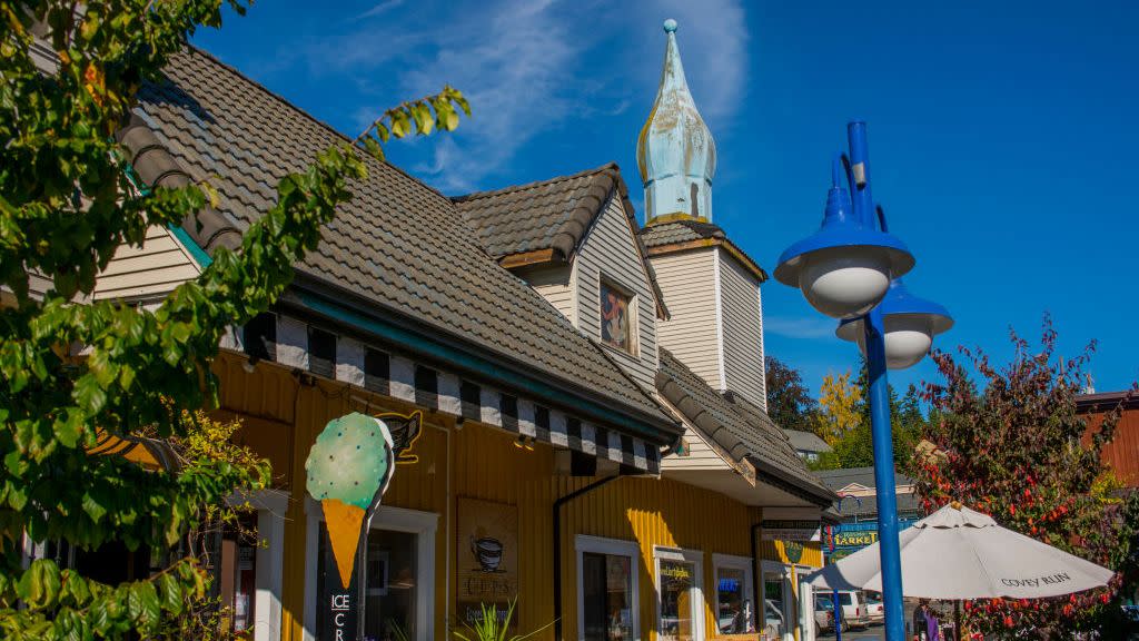 street scene in historic poulsbo in washington state, usa