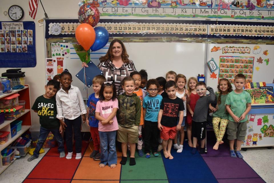 Brandi Rye of Sheppard Elementary School, shown here with her class, was honored Wednesday with a 2023 West Teaching Excellence Award.