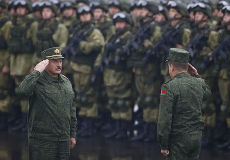 Belarussian President Alexander Lukashenko attends the Zapad 2017 war games at a range near the town of Borisov, Belarus September 20, 2017. REUTERS/Vasily Fedosenko