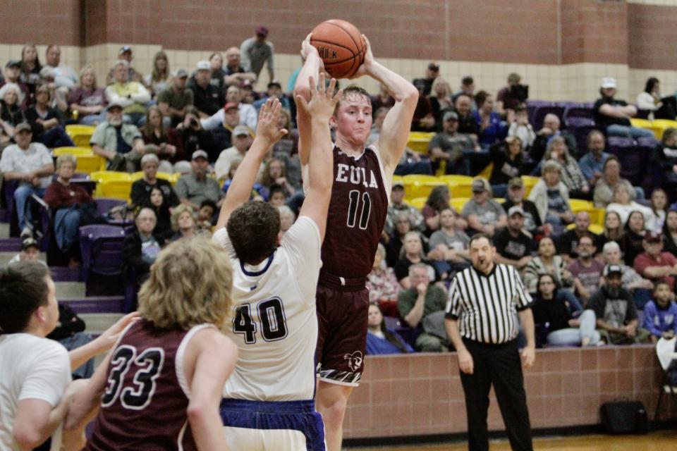 Eula's Carson Sharp passes against Westbrook in a bi-district playoff game.