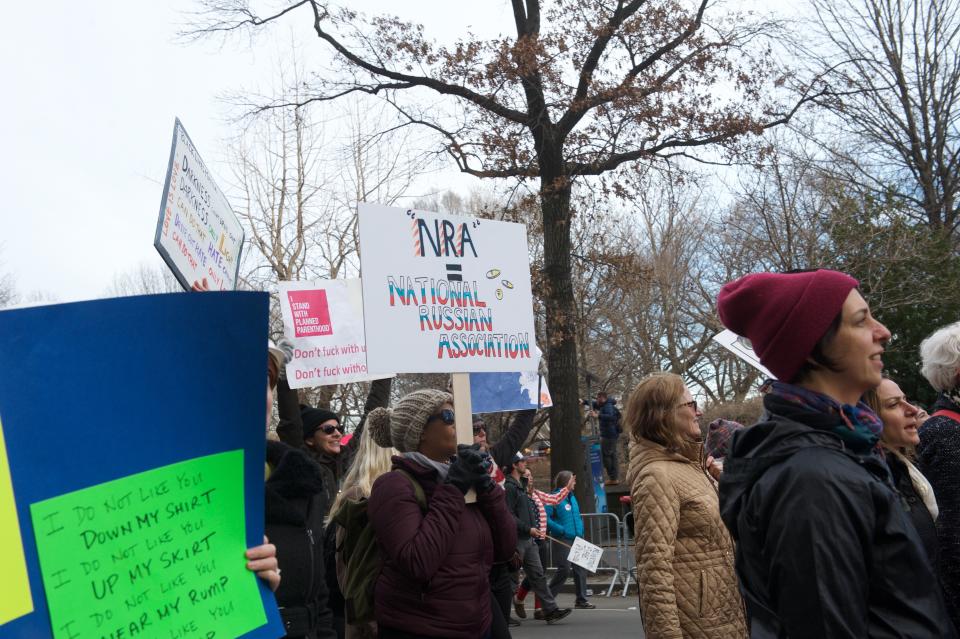 People march in Manhattan during the 2018 Women&rsquo;s March on New York City on Jan. 20, 2018.&nbsp;&nbsp;