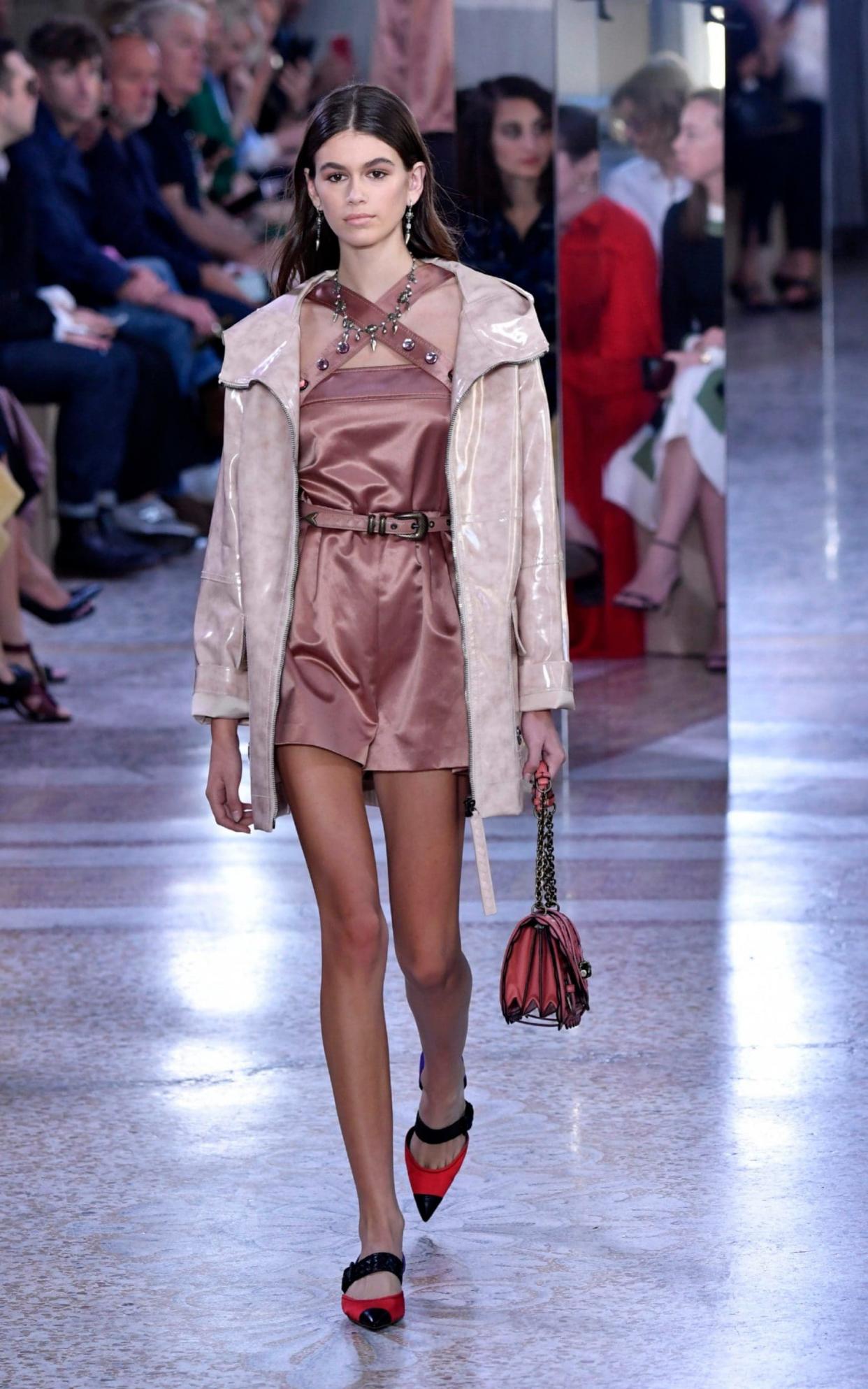 Kaia Gerber on the Bottega Veneta catwalk - AFP