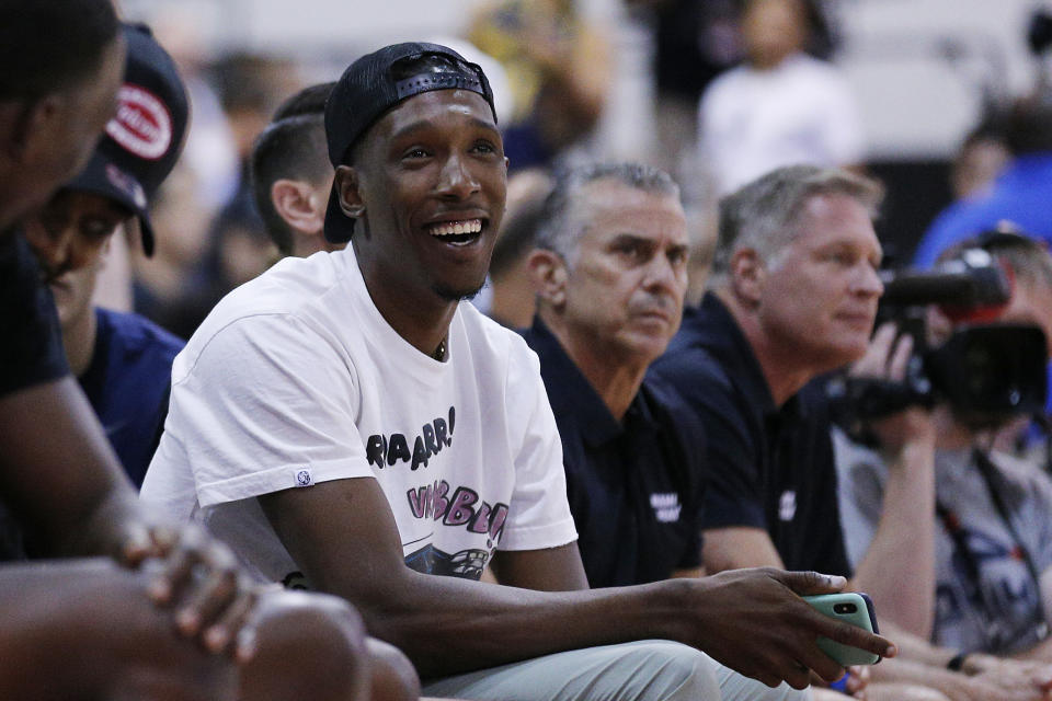 LAS VEGAS, NEVADA - JULY 09: Josh Richardson of the Philadelphia 76ers watches the action between the Orlando Magic and the Miami Heat during the 2019 NBA Summer League at the Cox Pavilion on July 09, 2019 in Las Vegas, Nevada. NOTE TO USER: User expressly acknowledges and agrees that, by downloading and or using this photograph, User is consenting to the terms and conditions of the Getty Images License Agreement. (Photo by Michael Reaves/Getty Images)