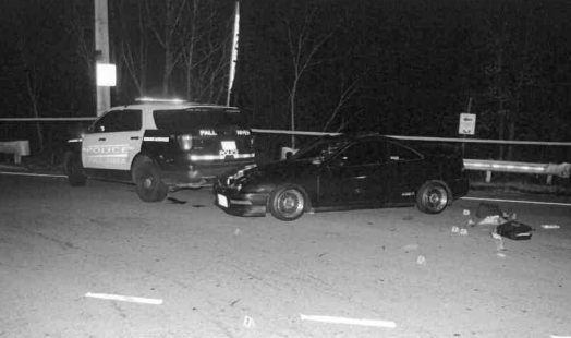 A photo included in the DA's final report on the shooting shows where Hoar's cruiser and Larry Ruiz-Barreto's Acura were located.