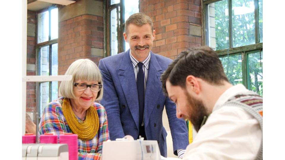 Patrick and Esme smiling on sewing bee