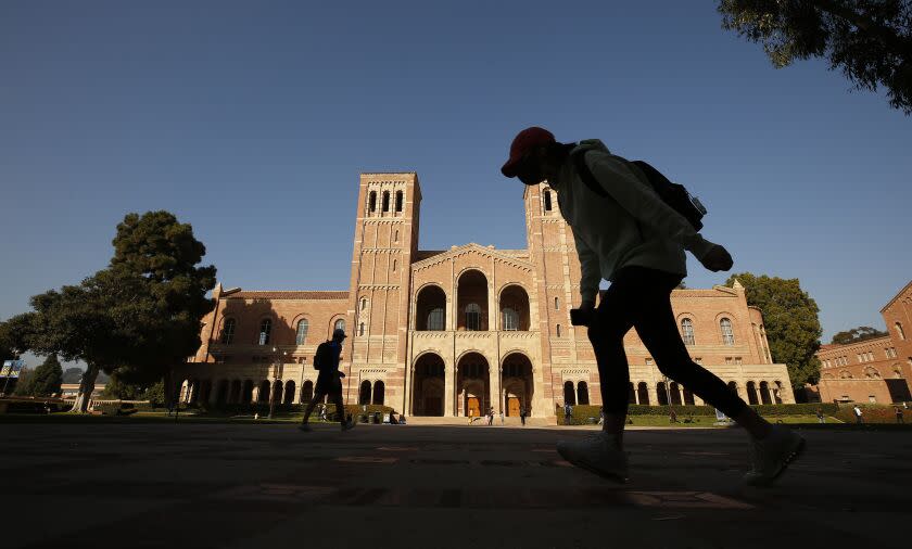 LOS ANGELES, CA - NOVEMBER 17: Royce Hall on the campus of the University of California, Los Angeles (UCLA) as UCLA lecturers and students celebrate after a strike was averted Wednesday morning. Lecturers across the UC system were planning to strike Wednesday and Thursday over unfair labor practices. UCLA on Wednesday, Nov. 17, 2021 in Los Angeles, CA. (Al Seib / Los Angeles Times).