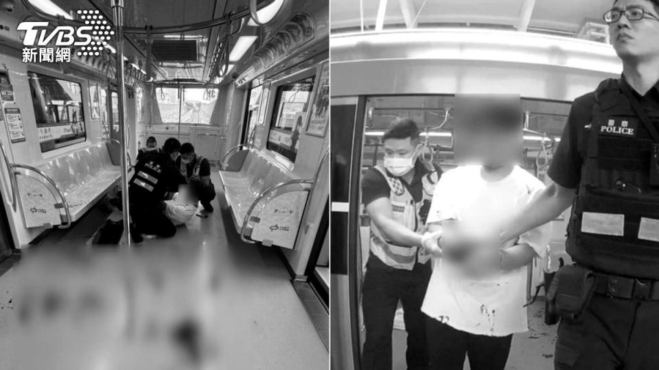 洪男在捷運上砍人，慘遭警方壓制逮捕。（圖／TVBS）