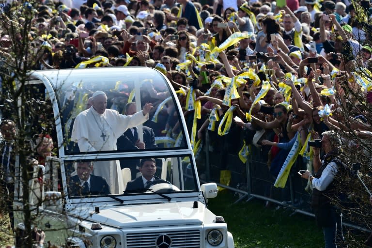 Pope Francis arriving to celebrate mass before one million people at a park in Monza, Italy