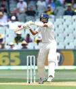 India's Cheteshwar Pujara plays a shot during day one of the first test match between Australia and India at the Adelaide Oval in Adelaide, Australia, December 6, 2018. AAP/David Mariuz/via REUTERS