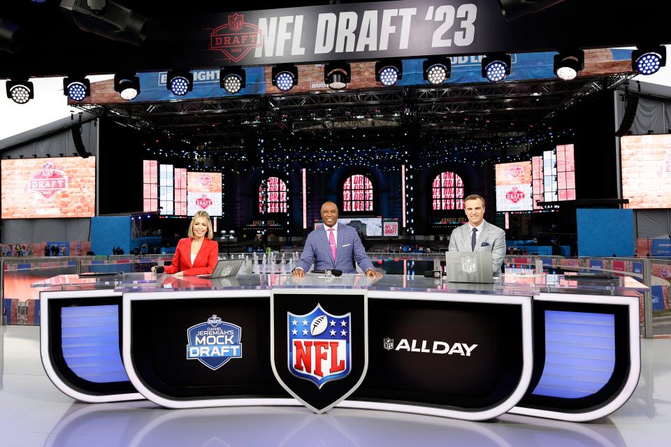 Daniel Jeremiah, right, is part of the NFL Network's NFL draft coverage, along with Colleen Wolfe, left, and Charles Davis.