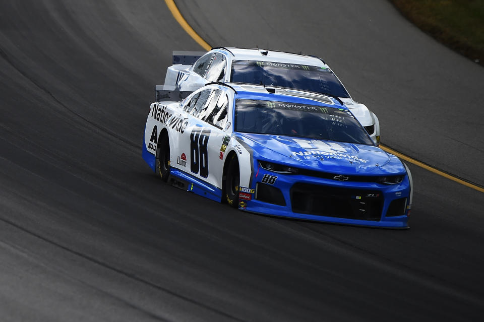 BROOKLYN, MICHIGAN - JUNE 10: Alex Bowman, driver of the #88 Nationwide Chevrolet, races during the Monster Energy NASCAR Cup Series FireKeepers Casino 400 at Michigan International Speedway on June 10, 2019 in Brooklyn, Michigan. (Photo by Stacy Revere/Getty Images)