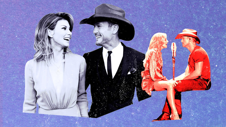 Faith Hill and Tim McGraw over the years. (Photos: Getty Images / Illustration: Aisha Yousaf)