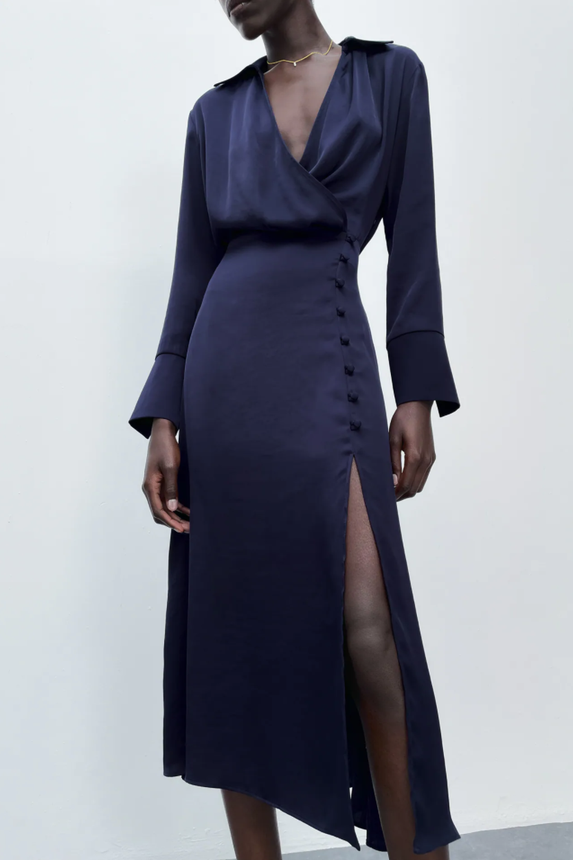 Zara Satin Effect Buttoned Dress