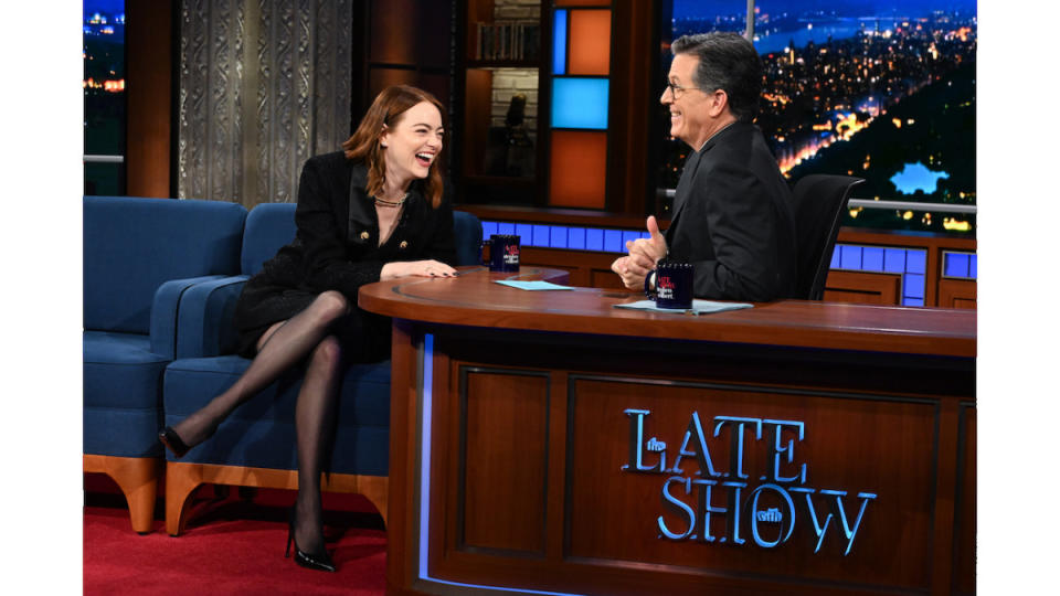 Emma Stone on the set of ‘The Late Show with Stephen Colbert.’<p>Scott Kowalchyk/Getty Images</p>