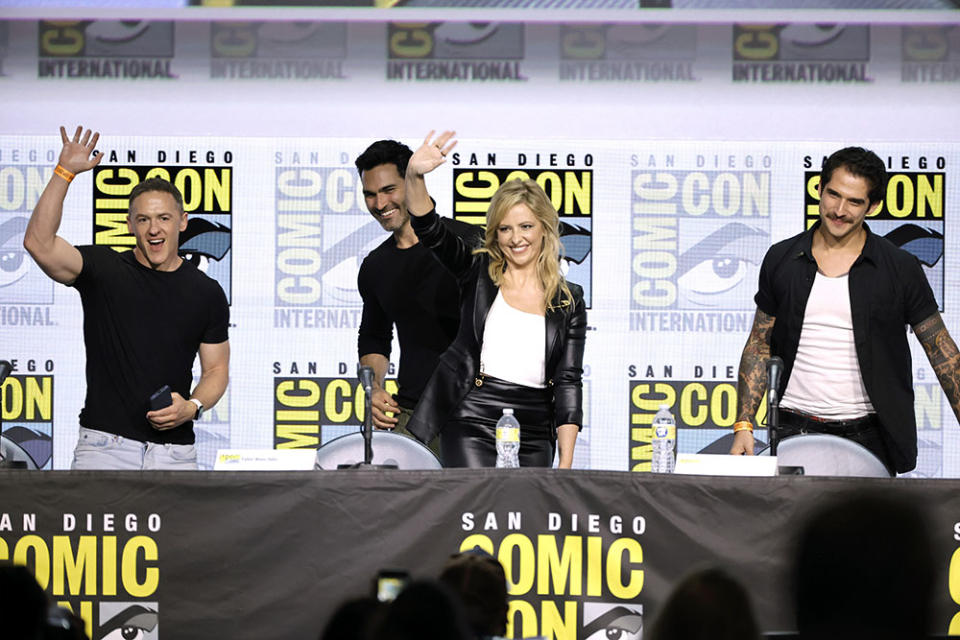 Jeff Davis, Tyler Hoechlin, Sarah Michelle Gellar and Tyler Posey speak onstage at the ‘Teen Wolf: The Movie’ panel. - Credit: Kevin Winter/Getty Images