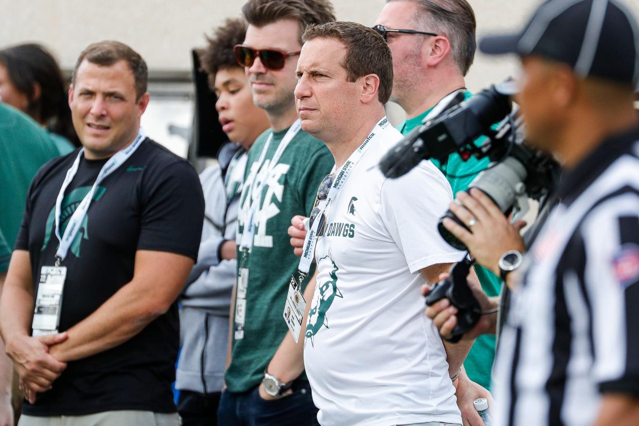 Mat Ishbia, chairman and CEO of United Wholesale Mortgage, watches Michigan State and Akron play during the first half at Spartan Stadium in East Lansing on Saturday, Sept. 10, 2022.