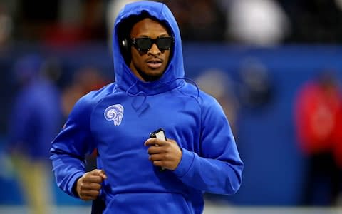 Los Angeles Rams running back Todd Gurley (30) warms up before Super Bowl LIII against the New England Patriots at Mercedes-Benz Stadium - Credit: USA TODAY