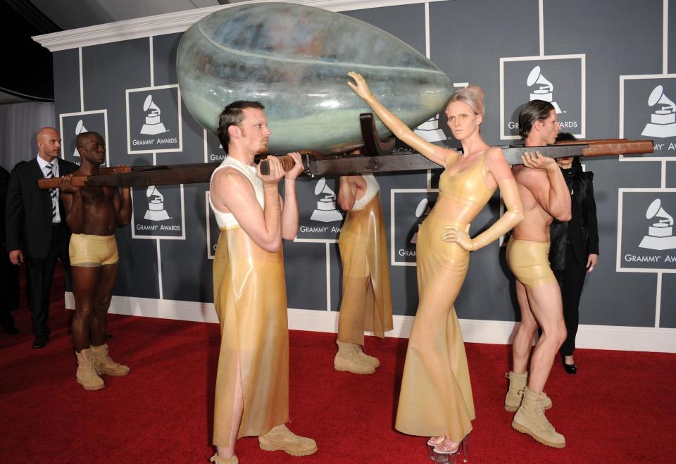 Lady Gaga arrives in an egg at the Grammy Awards in 2011 (Getty Images)