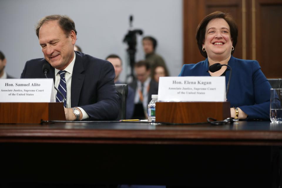 Associate Justice Elena Kagan, here testifying to Congress with Associate Justice Samuel Alito, decried the striking down of Supreme Court precedents.