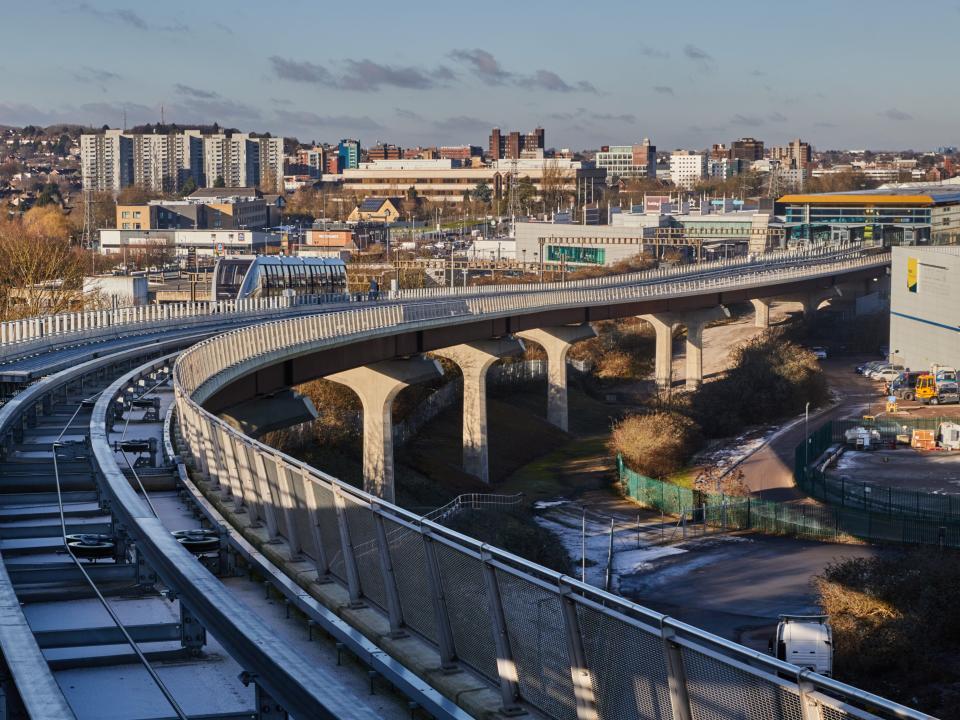 The railway track for the Luton DART