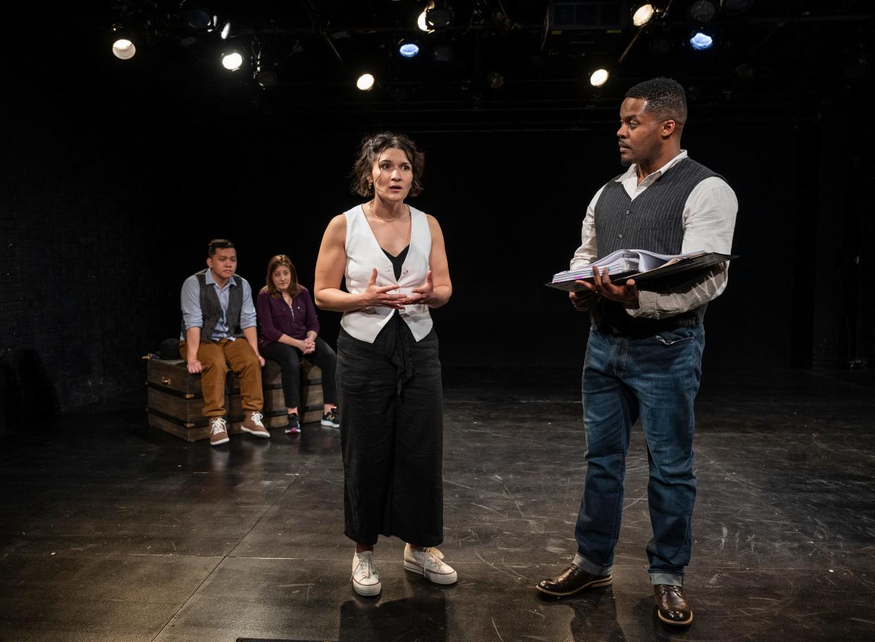 Kelsey Elyse Rodriguez and Dimonte Henning, in foreground, and King Hang and Elyse Edelman perform in Milwaukee Chamber Theatre's new production.
