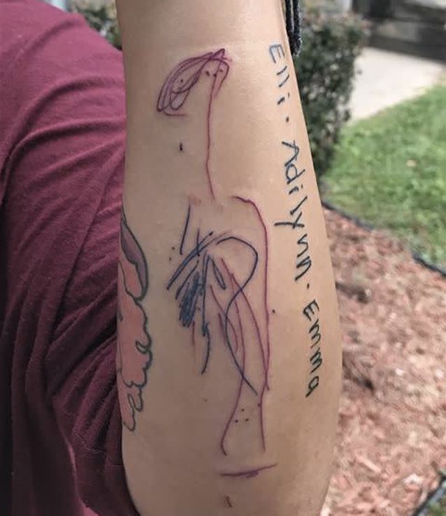 Andrea Cortes had her niece's drawing tattooed on her arm.