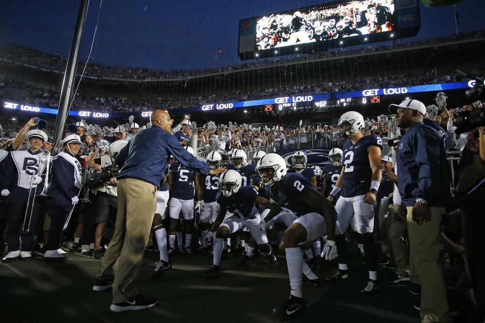 STATE COLLEGE, PA – SEPTEMBER 16: James Franklin and the Penn State Nittany Lions prepare to take the field against the Georgia State Panthers at Beaver Stadium on September 16, 2017 in State College, Pennsylvania. (Photo by Justin K. Aller/Getty Images)