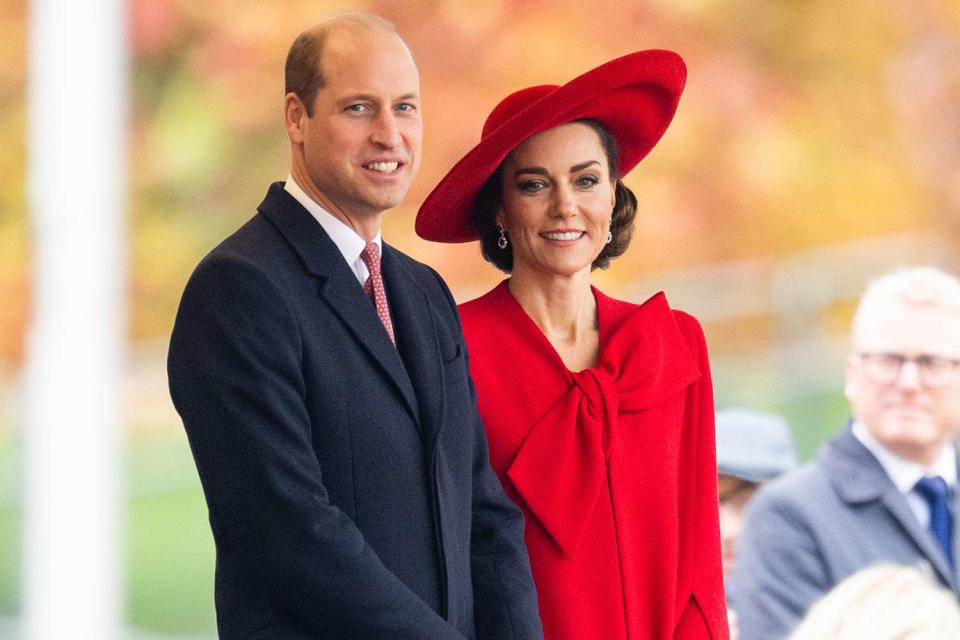 <p>Samir Hussein/WireImage</p> Prince William and Kate Middleton at a ceremonial welcome for the Korea