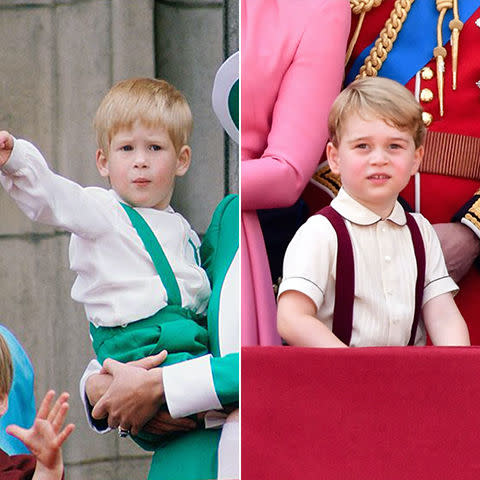 <p>Two years later during the 2017 <a rel="nofollow noopener" href="http://www.goodhousekeeping.com/life/news/g4441/10-times-prince-george-looked-completely-bored/" target="_blank" data-ylk="slk:Trooping the Colour;elm:context_link;itc:0;sec:content-canvas" class="link ">Trooping the Colour</a>, George would wear a suspenders ensemble<span> nearly identical to the one his uncle wore to the ceremony in 1988. </span></p>