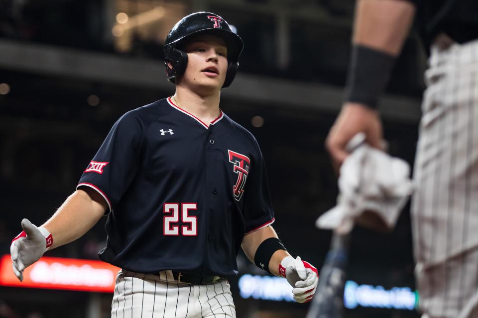 Texas Tech outfielder Owen Washburn, pictured in a game earlier this season, hit a grand slam in the Red Raiders' 9-3 victory Saturday night at No. 3 Oklahoma State. No. 8 Tech beat the Cowboys for the second game in a row, leaving the two teams one-half game behind Big 12 leader TCU.