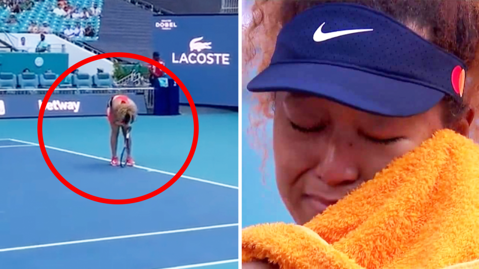 Naomi Osaka (pictured right) shed tears of joy after she reached the Miami Open final for the first time ever. (Image: @WTA/Twitter)