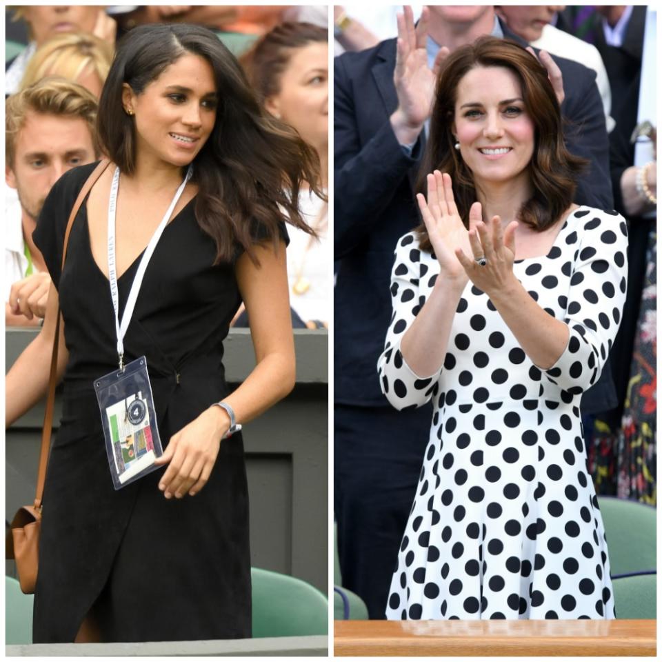 Meghan Markle and Kate Middleton are set to make their first solo royal appearance together this weekend at Wimbledon. (Photos: Getty Images)