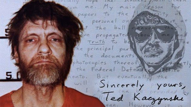 Kaczynski was a madman reminisced of when he tried to blow up a plane when the dramatic event played out on the radio inside his prison cell. Photo: Yahoo US