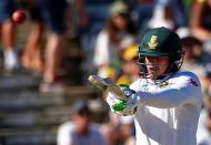 Cricket - Australia v South Africa - First Test cricket match - WACA Ground, Perth, Australia - 3/11/16 South Africa's Quinton de Kock hits a six from the bowling of Australia's Mitchell Starc. REUTERS/David Gray