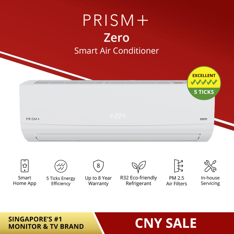 PRISM+ Zero Smart Air-Conditioner (R32, 5 Ticks). (Photo: Shopee SG)