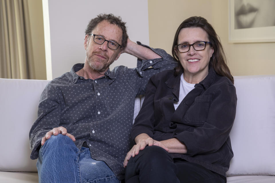 Writer/director Ethan Coen, left, and writer Tricia Cooke pose for a portrait to promote "Drive-Away Dolls" on Tuesday, Feb. 20, 2024, in New York. (Photo by Andy Kropa/Invision/AP)