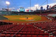 <p>The Red Sox play an exhibition game against the Toronto Blue Jays with no fans in Boston, Massachusetts.</p>