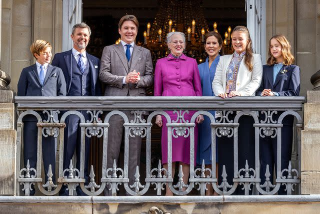 <p>Patrick van Katwijk/Getty</p> Prince Vincent of Denmark, Crown Prince Frederik of Denmark, Prince Christian of Denmark, Queen Margrethe of Denmark, Crown Princess Mary of Denmark, Princess Isabella of Denmark and Princess Josephine of Denmark at the balcony of Amalienborg Palace on Prince Christian's 18th birthday on Oct. 15, 2023.