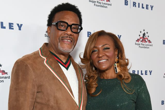 <p>Jon Kopaloff/Getty </p> Judge Mathis and Linda Mathis attend the Sugar Ray Leonard Foundation "Big Fighters, Big Cause" Charity Boxing Night.