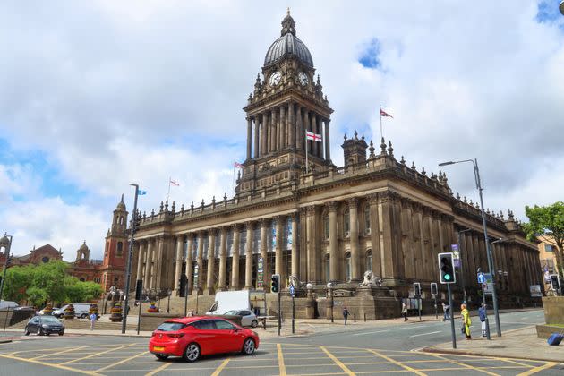 People visit City Hall in Leeds, UK 