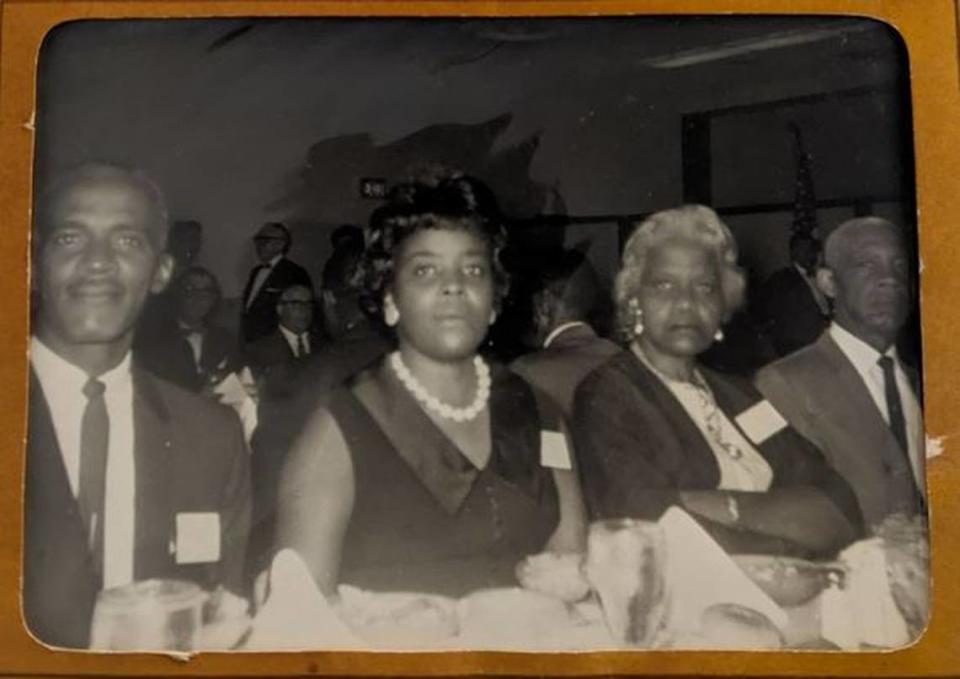 Oswald and Linette Bartlett, left, photographed with Dixie Lan Bar-B-Que founders Bertha and Oswald Bartlett.